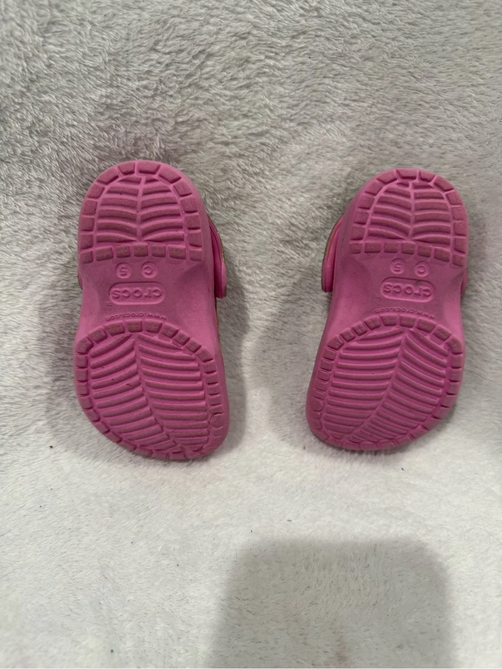 CROCS Kids Pink Clog Sandals with Gold Princess Accents
